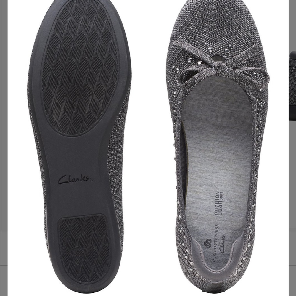 Clarks Cloudsteppers Embellished Knit Flats CarlyHope Pewter - 8 wide
